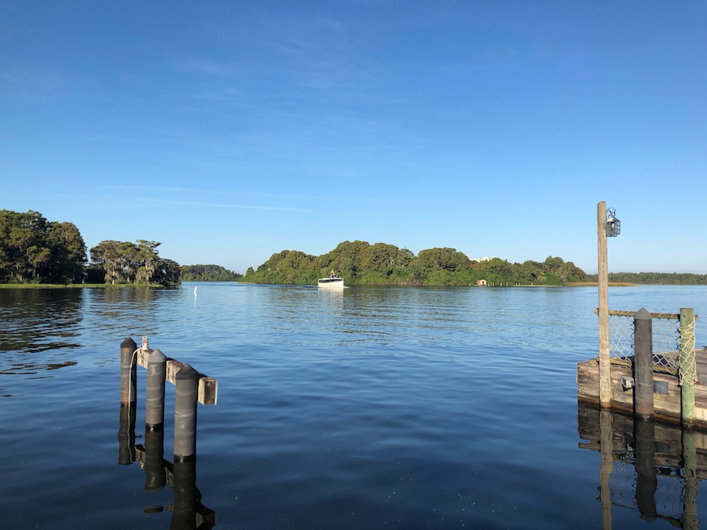 Lake view with boat approaching